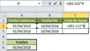 Como calcular horas laborables entre dos fechas