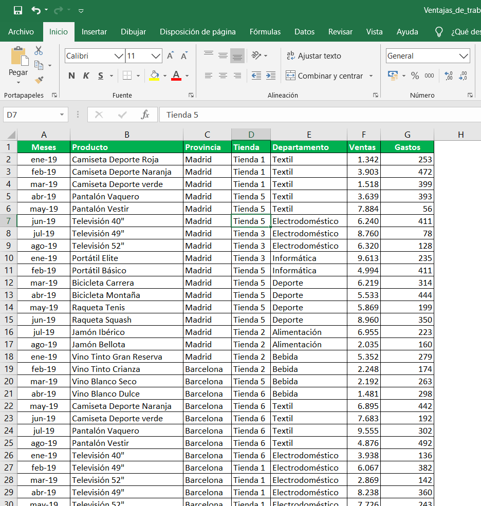 Ventajas de trabajar con tablas en Excel
