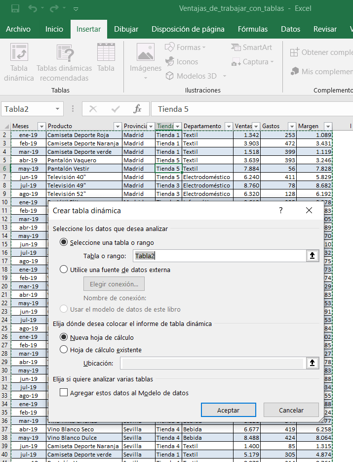 Ventajas de trabajar con tablas en Excel