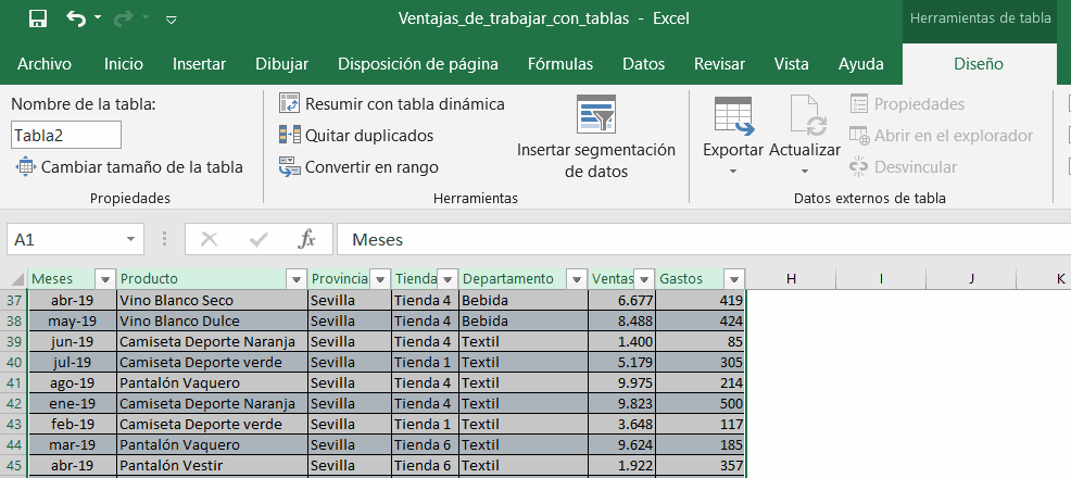 Ventajas de trabajar con tablas en Excel
