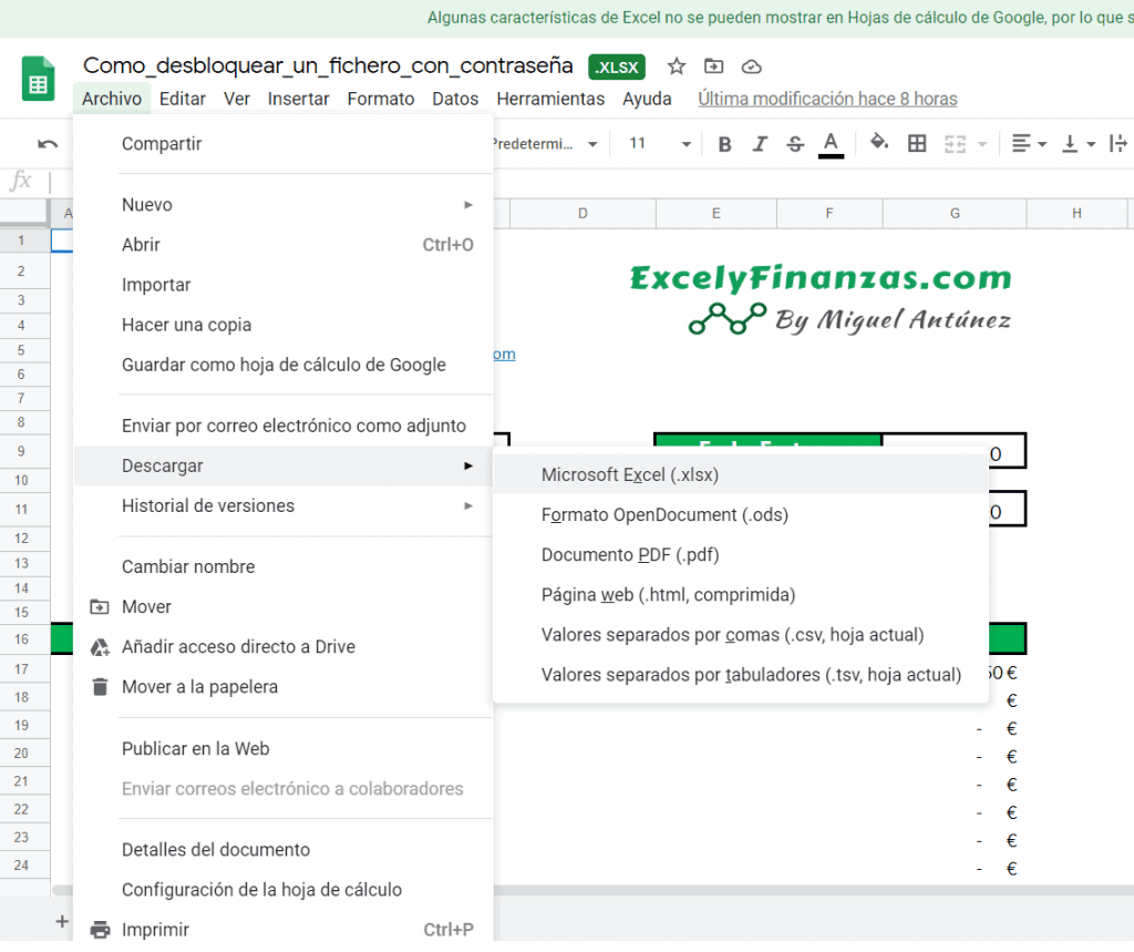 Cómo desbloquear un fichero excel