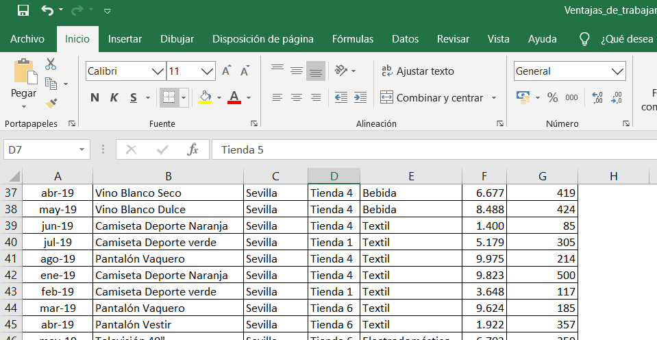 Ventajas de trabajar con tablas en Excel