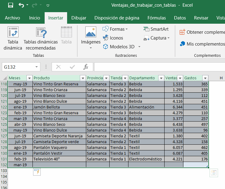 Ventajas de trabajar con tablas en Excel