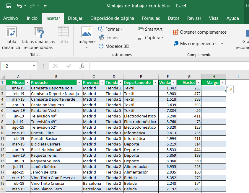 Ventajas de trabajar con tablas en Excel