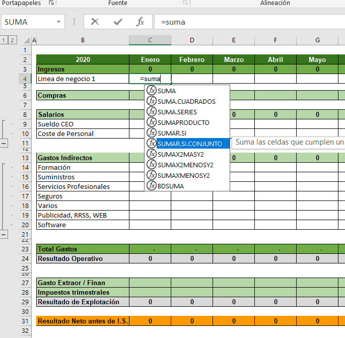 Cómo crear una cuenta de resultados en excel