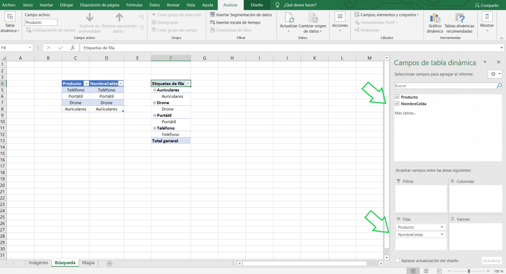 búsquedas con imágenes en excel