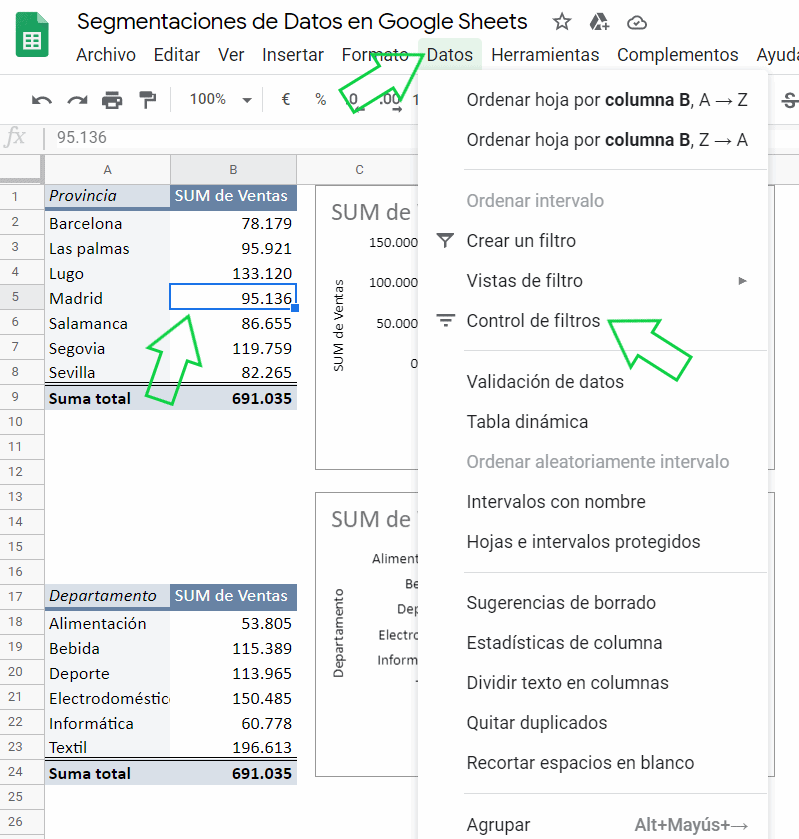 Segmentación de datos en Google Sheets