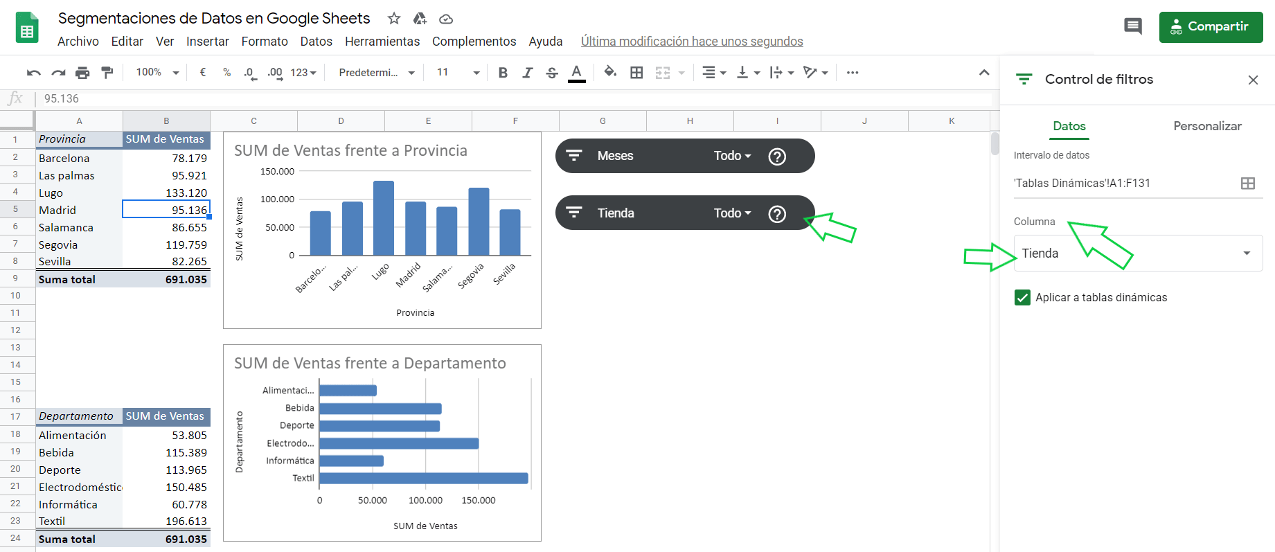 Segmentación de datos en Google Sheets