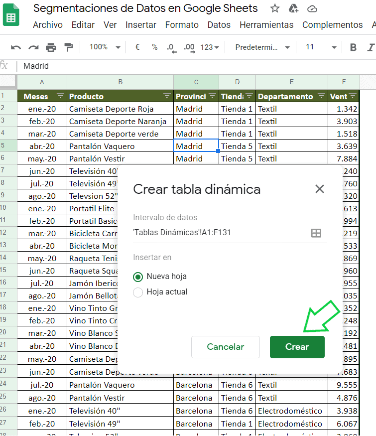Segmentación de datos en Google Sheets