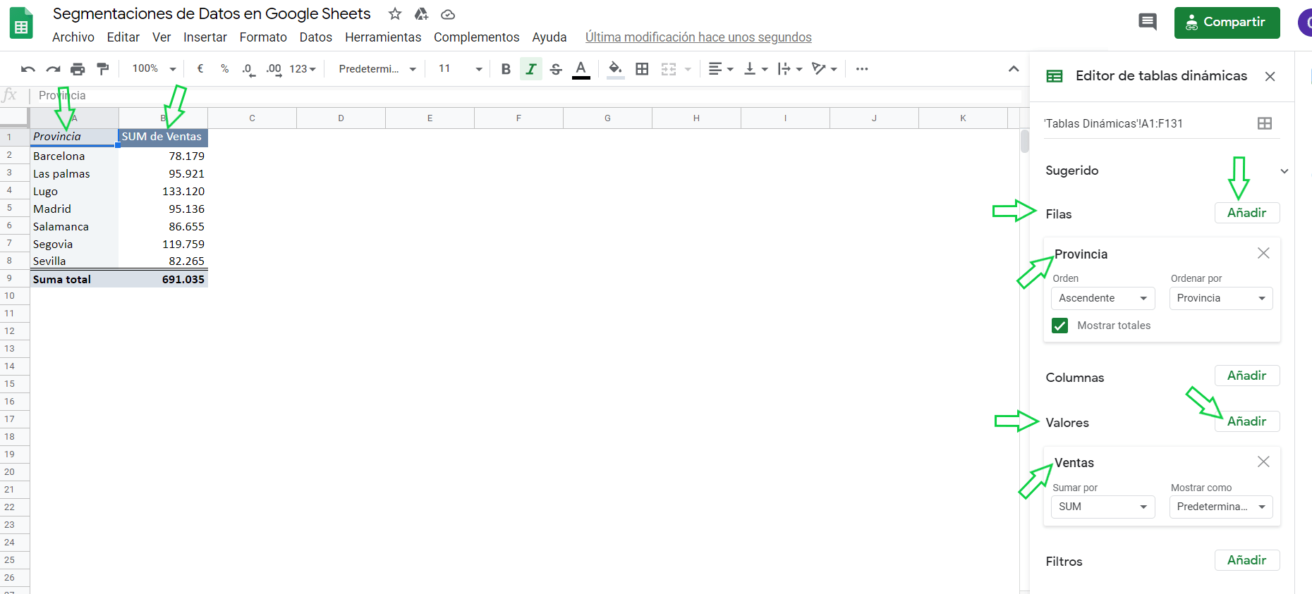 Segmentación de datos en Google Sheets