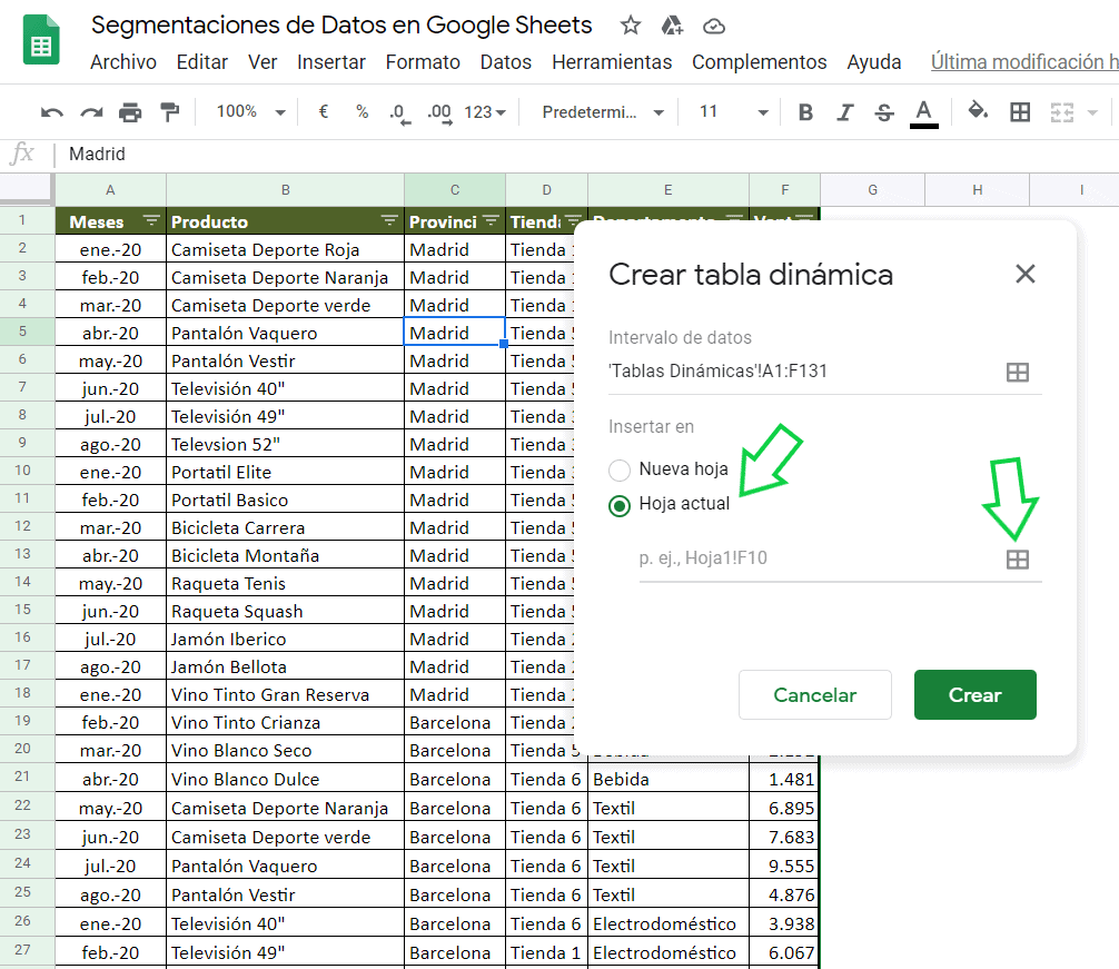 Segmentación de datos en Google Sheets