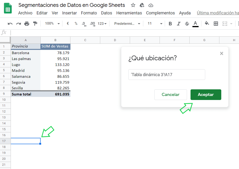 Segmentación de datos en Google Sheets