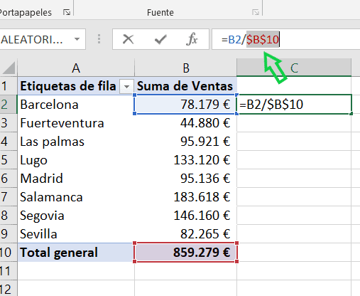 Porcentajes sobre tablas dinámicas