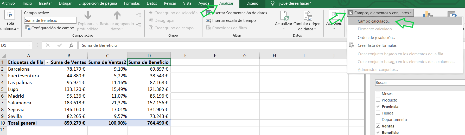 Porcentajes sobre tablas dinámicas