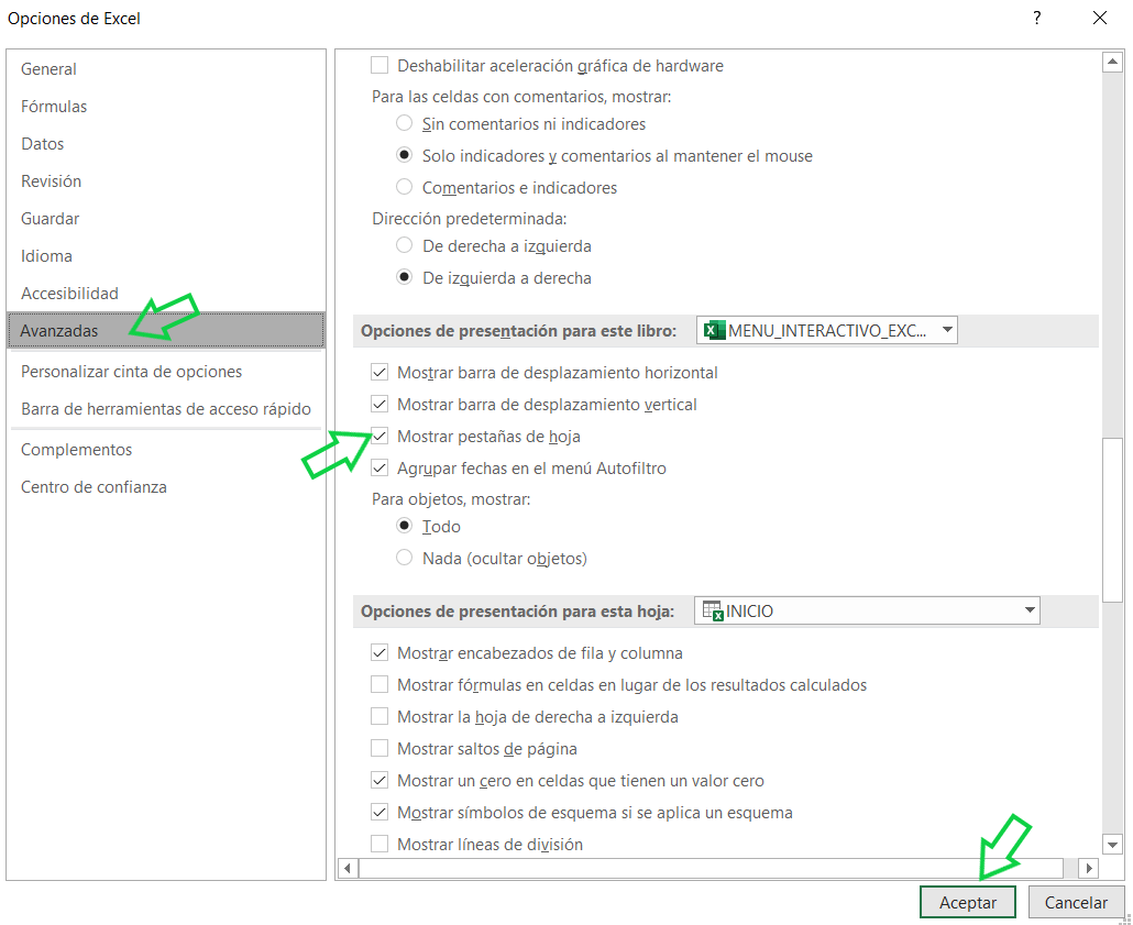 crear un Menú Interactivo en Excel